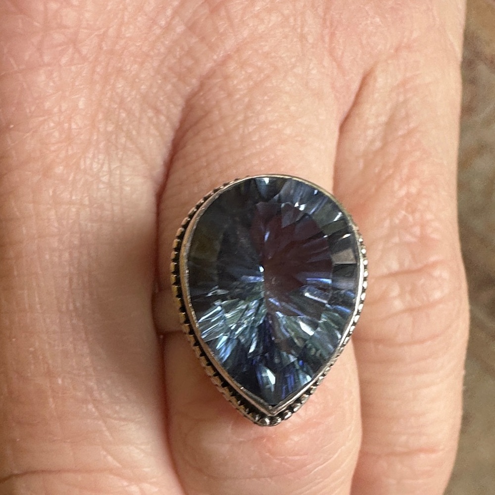 Sterling Silver Blue Pear Shaped Stone Statement Ring - Womens Jewelry